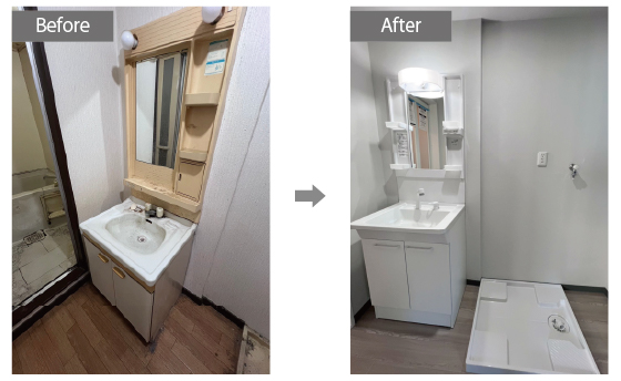 マンションリノベーション洗面化粧台のビフォーアフター